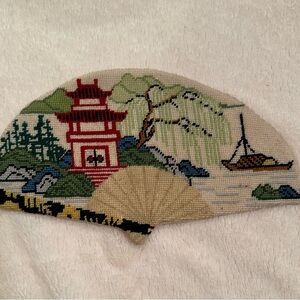 VTG. Needlepoint Wool decorative fan.